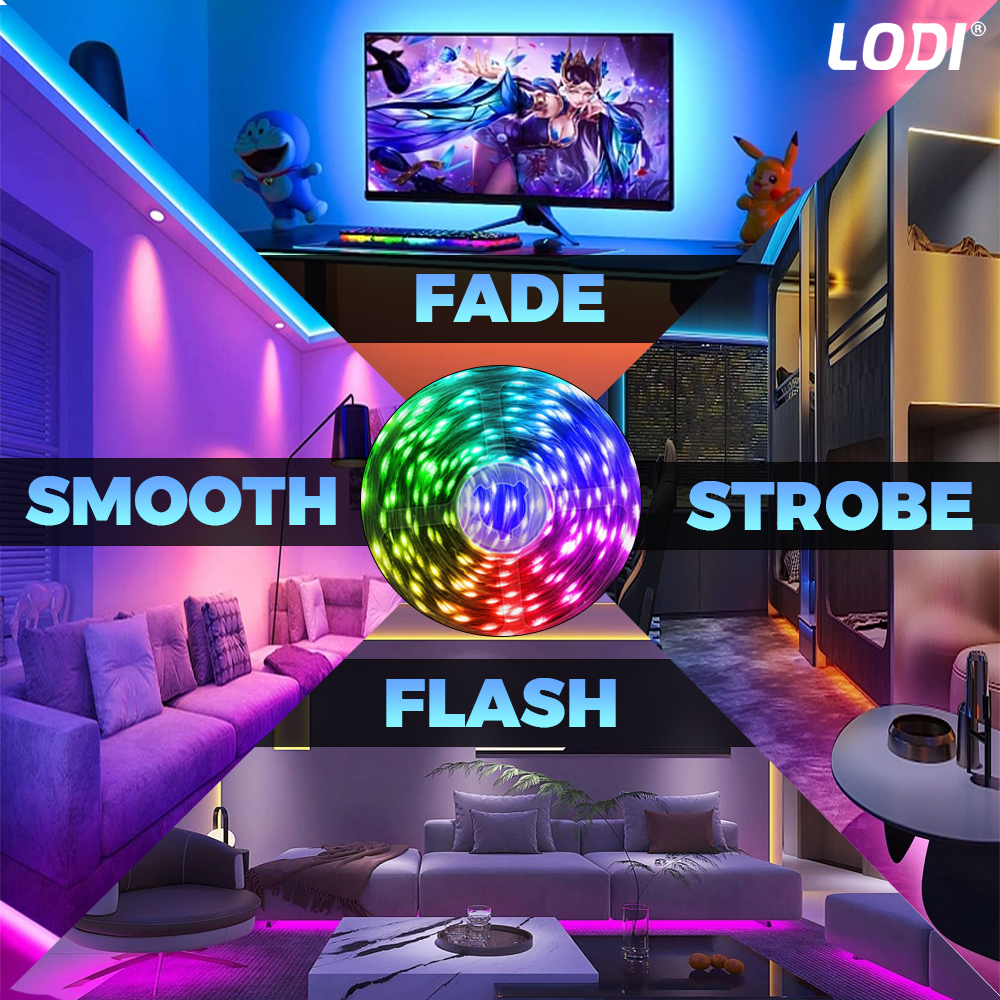 Kit Banda LED RGB Lodi414, inteligenta cu intensitate de lumina si culori reglabile, control prin telecomanda cu 24 taste, 5050RGB, utilizare exterior IP65, 10 m, multicolora
