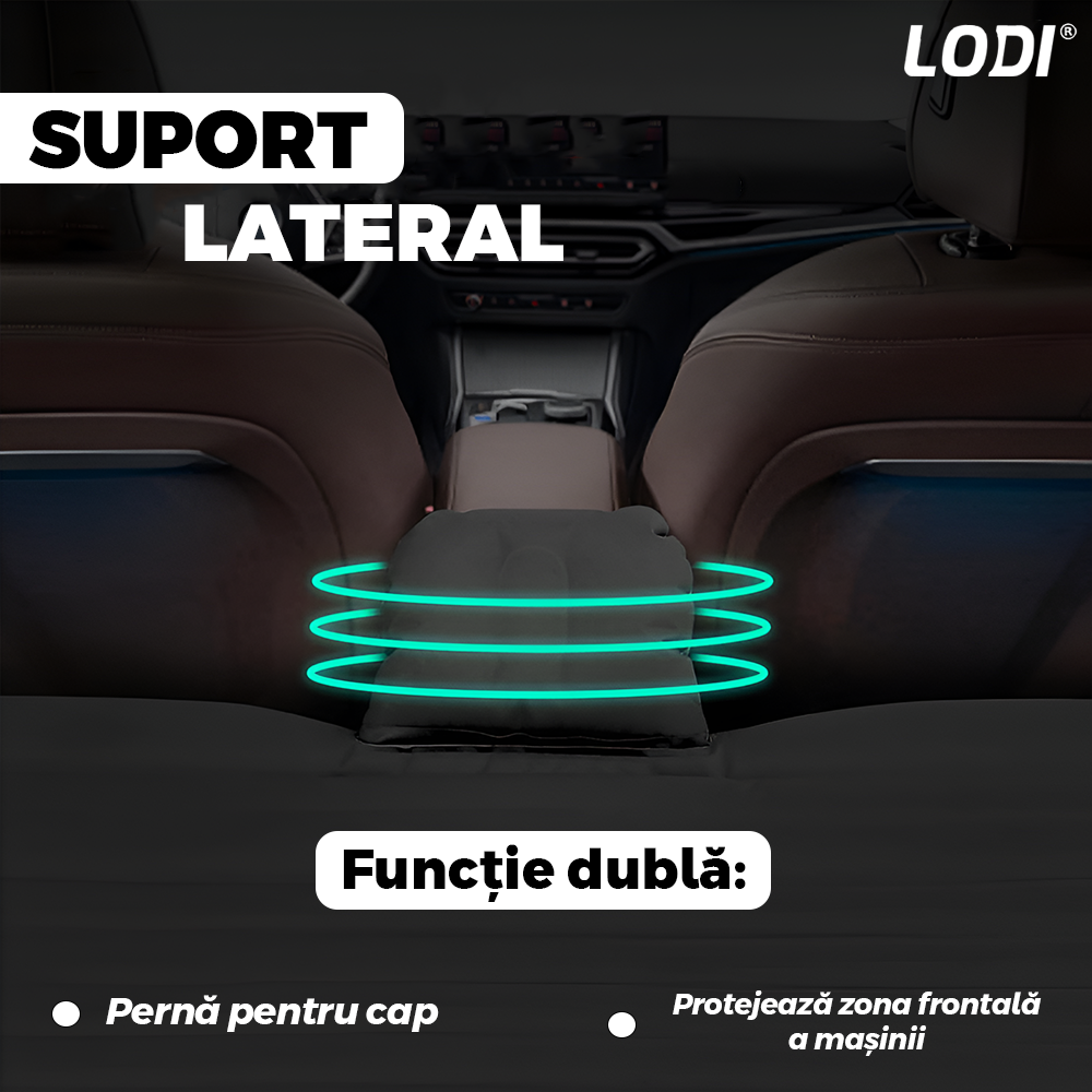 Saltea Auto Gonflabila 2 in 1 Lodi1237, scaun spate si travel bed, materiale calitative, pluristratificata, saculet de depozitare, pompa pentru umflare inclusa, 138 x 85 cm, negru