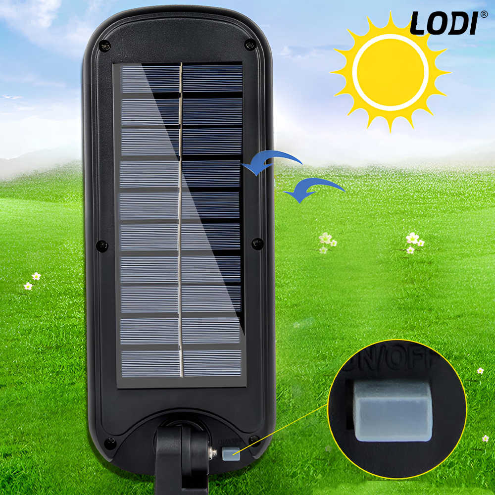 Lampa Solara Stradala 50 LED-uri Lodi884, control prin telecomanda, senzor de miscare, 3 moduri de iluminare, protectie IP65, Waterproof, exterior, negru