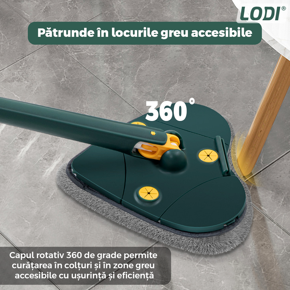 Mop cu Cap in Forma de Inima Lodi1158, rotire 360 grade, telescopic, curatare usoara, 127 cm, verde/galben