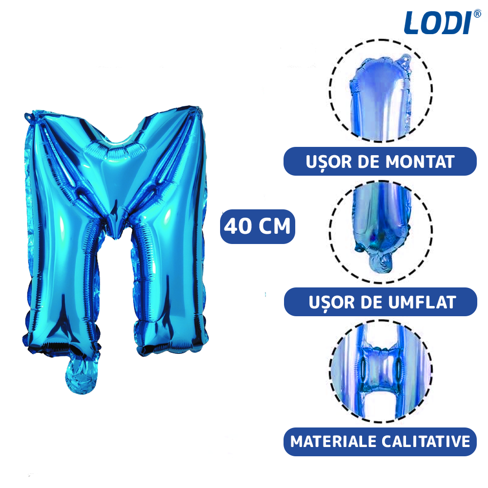 Balon in Forma de Litera M Lodi1478, metalizat, pentru Petreceri/Aniversari/Evenimente, rezistent, folie, albastru, 40 cm