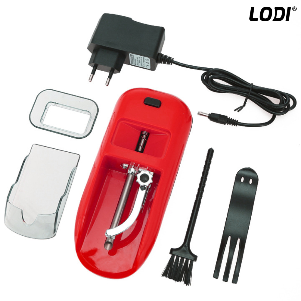 Aparat Electric de Facut Tigari Lodi284, injector tutun, dimensiune standard, ergonomic, accesorii incluse, rosu