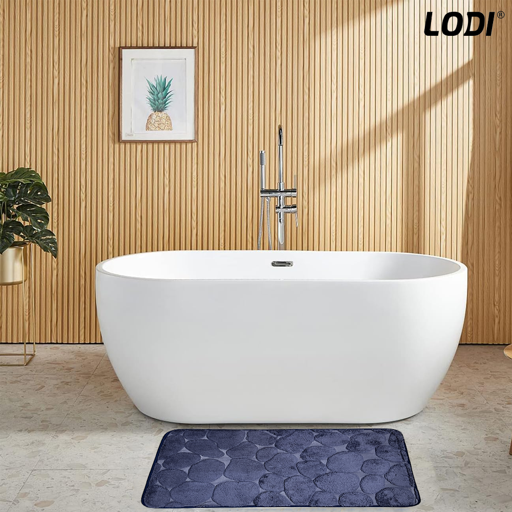 Set 2 Covorase de Baie Lodi1014, anti-derapante, material moale, design modern, model pietre, 80x50 & 50x40cm, bleumarin