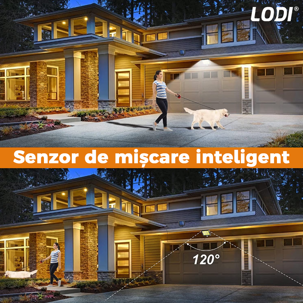 Lampa Solara 120 COB Lodi134, senzor de miscare, 3 moduri de iluminare, protectie IP65, Waterproof, exterior, negru