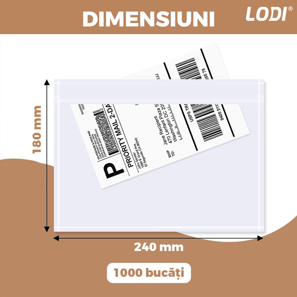 Set 1000 de Bucati Plicuri Port Document Lodi1516, C5, autoadezive, transparente, pentru AWB, organizare, sortare, documente, anunturi, waterproof, 240 x 180 mm