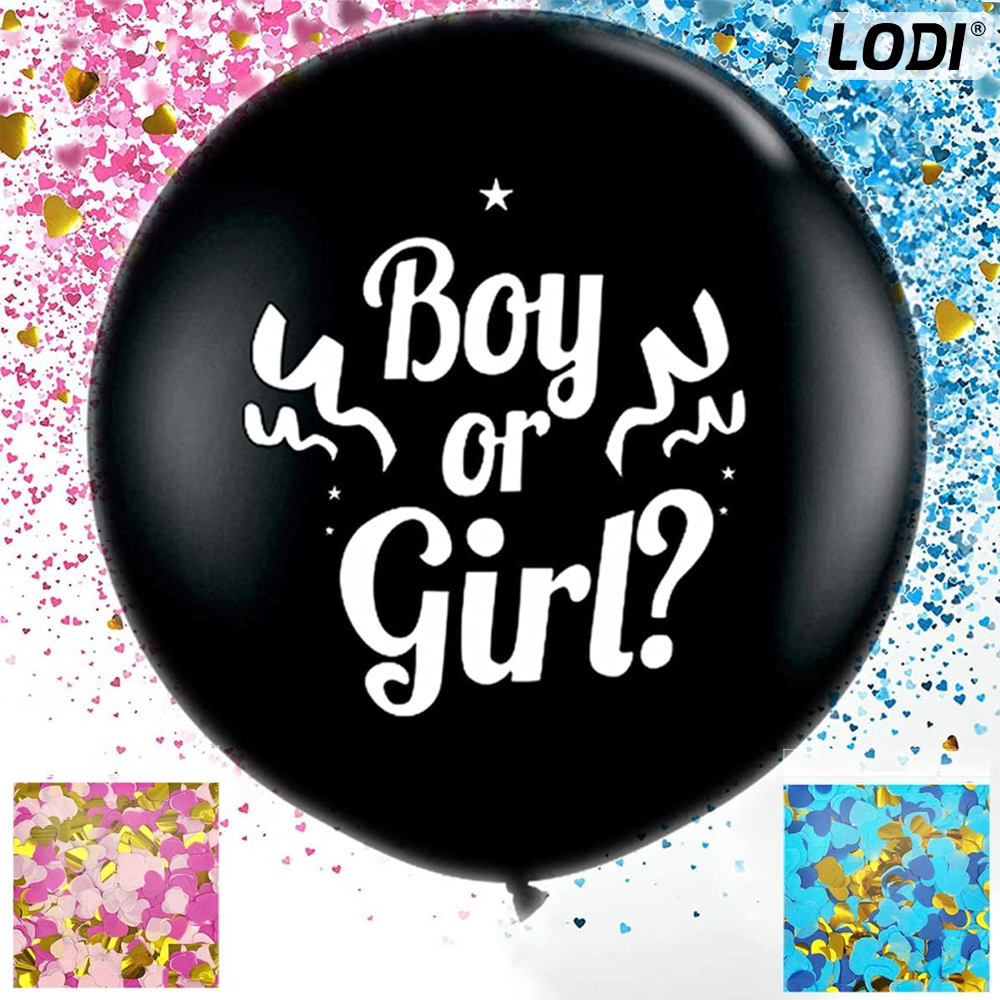 Balon Gender Reveal Lodi1058, pentru Petreceri/Evenimente/Botezuri, confetti in 2 culori, negru