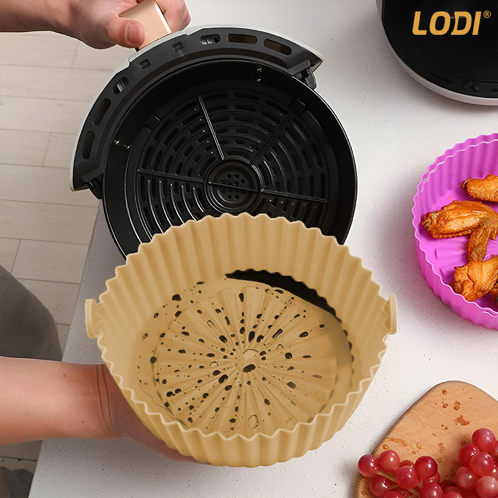 Tava de Copt Rotunda Lodi1308, pentru friteuza/cuptor/microunde, antiaderenta, rezistenta la temperaturi inalte, 21 x 17 cm,bej