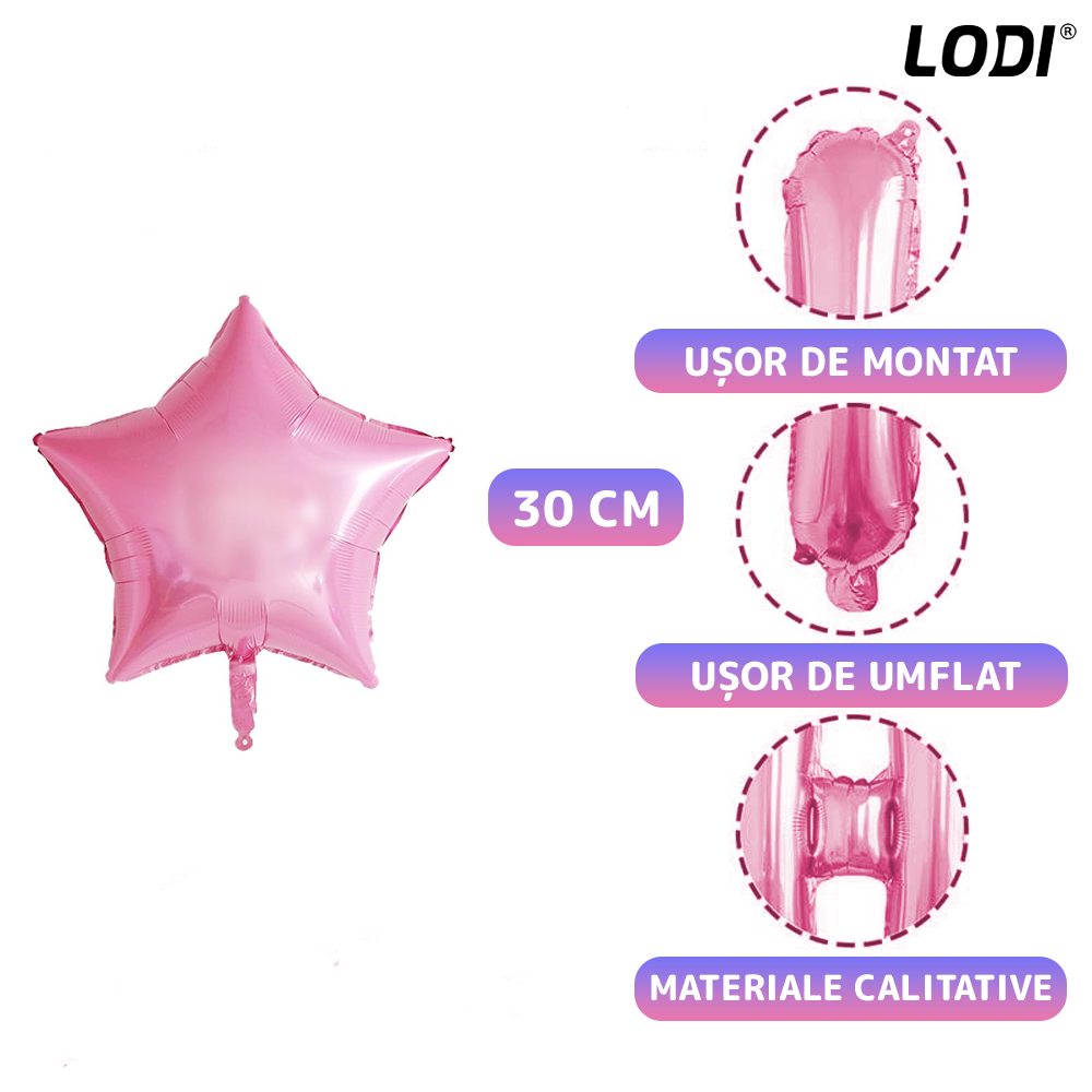 Set 25 Baloane Lodi1042, Litere, pentru Petreceri/Aniversari/Evenimente, confetti, stelute, model HAPPY BIRTHDAY, roz/mov/alb