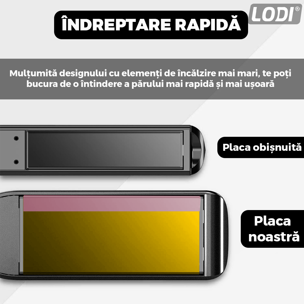 Placa profesionala de indreptat parul Lodi458, invelis ceramic, afisaj LCD, easy lock, tehnologie cu abur, par umed si uscat, 230°, alb