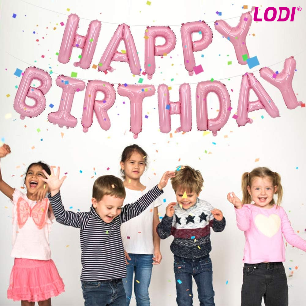 Set 13 Baloane Lodi716, Litere, pentru Petreceri/Aniversari/Evenimente, model HAPPY BIRTHDAY, rose