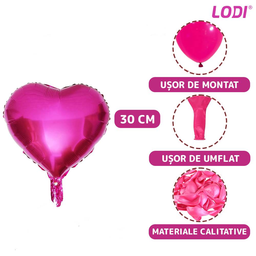 Set 25 Baloane Lodi755, Litere, pentru Petreceri/Aniversari/Evenimente, confetti, inimioare, model HAPPY BIRTHDAY, roz