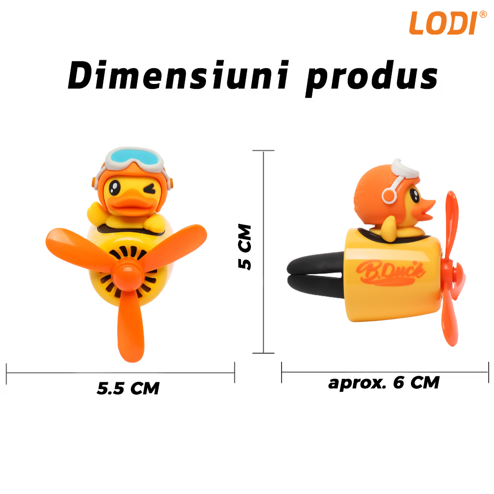 Difuzor Auto Aromaterapie Lodi336 car pilot yellow duck, kit odorizant, 2 arome cu extracte naturale incluse