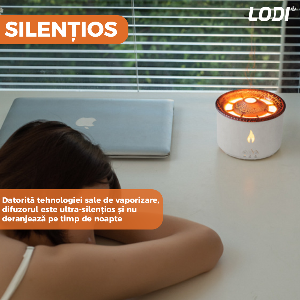 Difuzor Aromaterapie Lava Lodi510, 2 culori LED, capacitate 360ml, silentios, umidifica aerul, alb