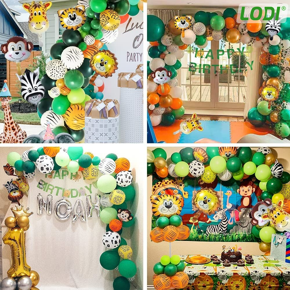 Set Baloane si Decoratiuni Lodi300, pentru Petreceri/Aniversari copii, tema junglei/safari, latex, multicolor
