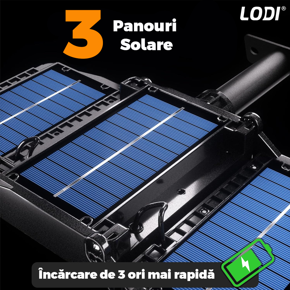 Lampa Solara Stradala 800 LED-uri Lodi862, 3 capete, control prin telecomanda, senzor de miscare, 3 moduri de iluminare, protectie IP65, Waterproof, exterior, negru