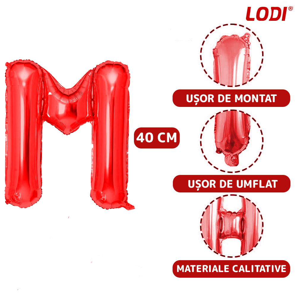 Balon in Forma de Litera M Lodi1476, metalizat, pentru Petreceri/Aniversari/Evenimente, rezistent, folie, rosu, 40 cm