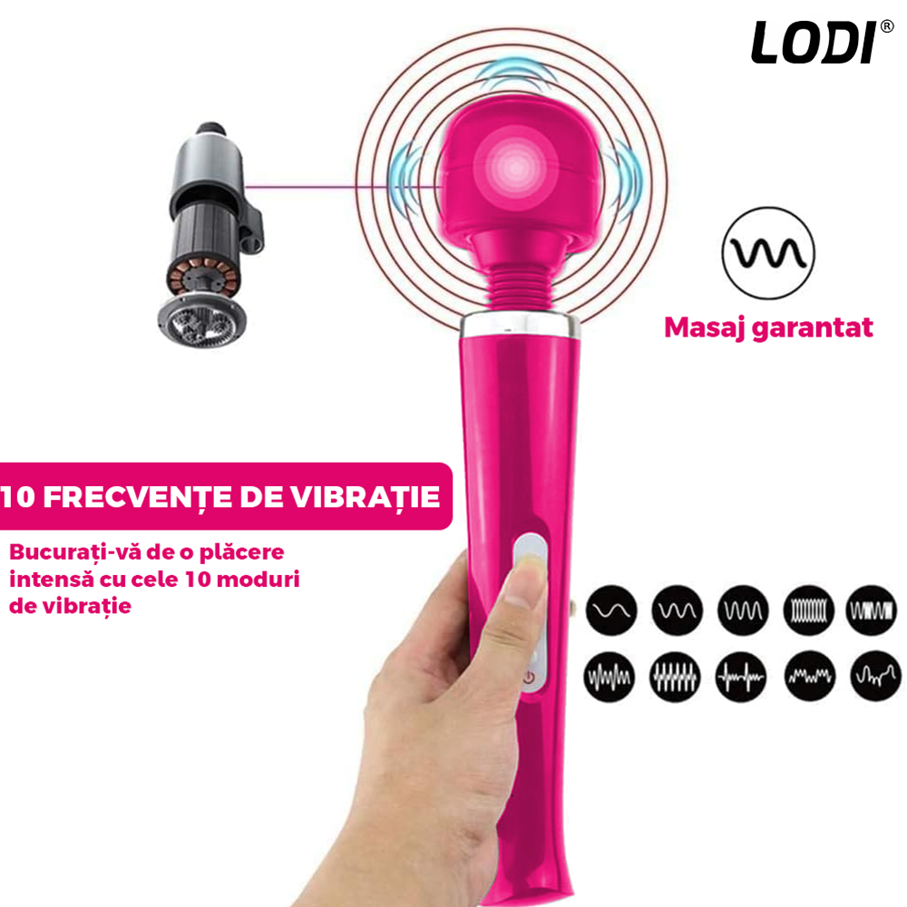 Aparat de Masaj Lodi1094, 10 Frecvente de Vibratii, waterproof, alimentare USB, portabil, elimina durerile musculare, roz