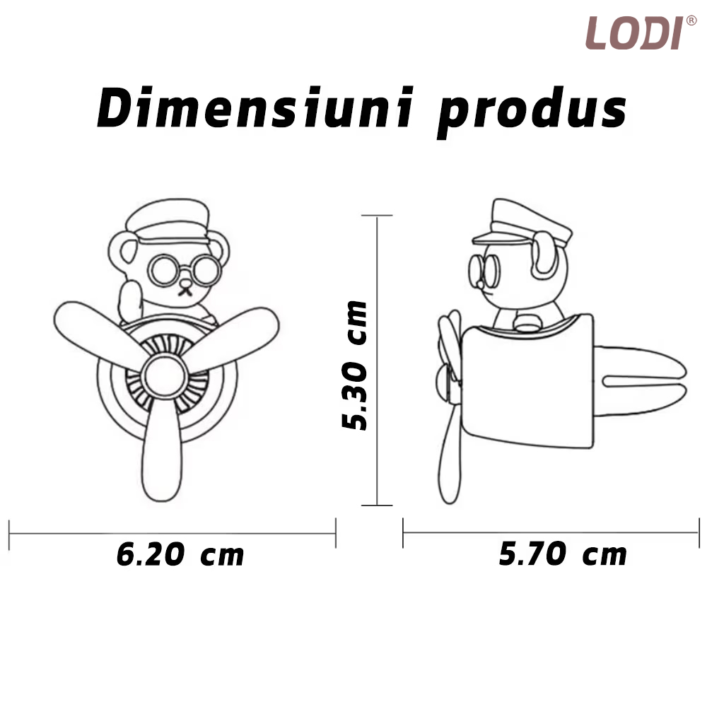 Difuzor Auto Aromaterapie Lodi335 cat pilot bear cu ochelari, kit odorizant, 2 arome cu extracte naturale incluse