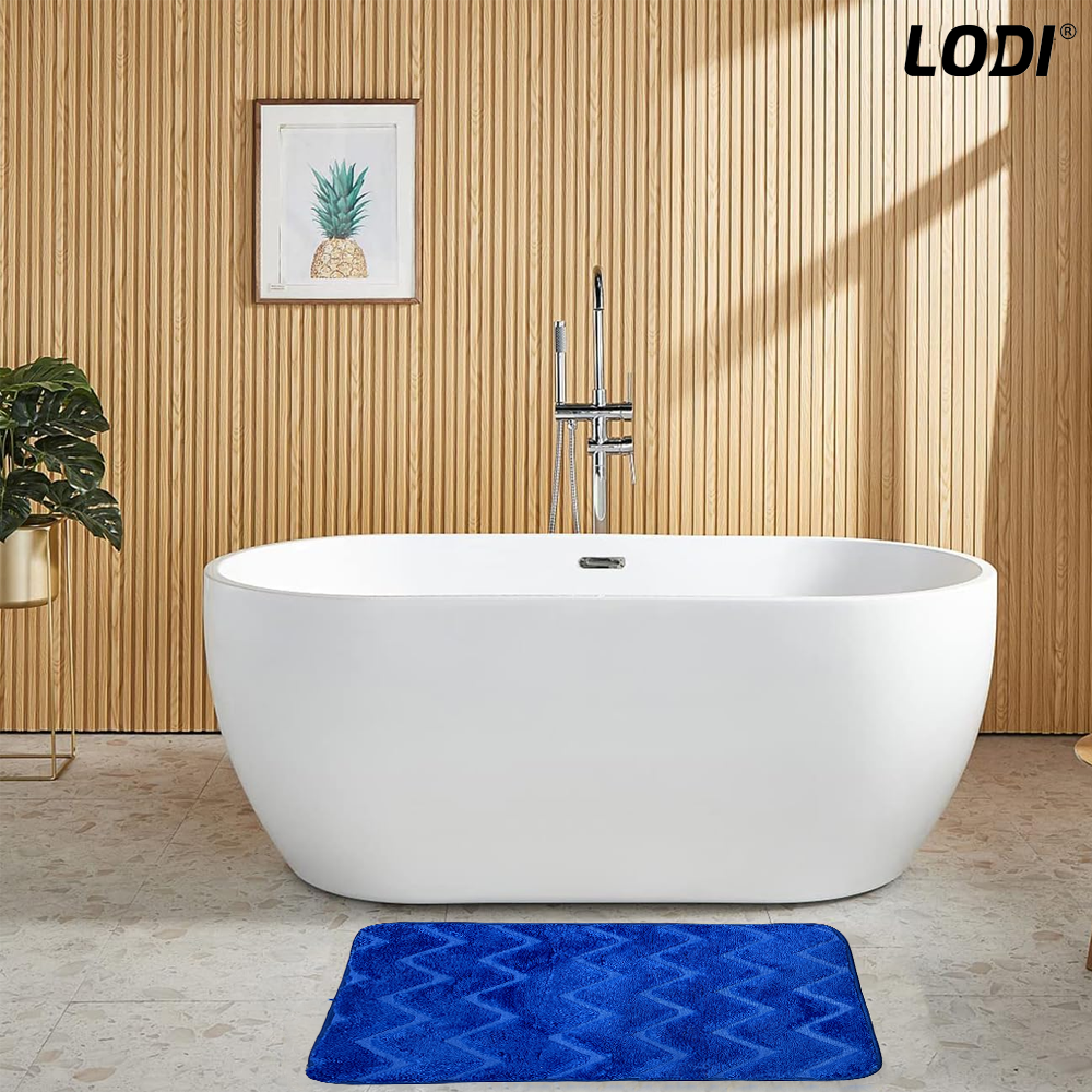 Set 2 Covorase de Baie Lodi1012, anti-derapante, material moale, design modern, model triungiuri, 80x50 & 50x40cm, albastru regal