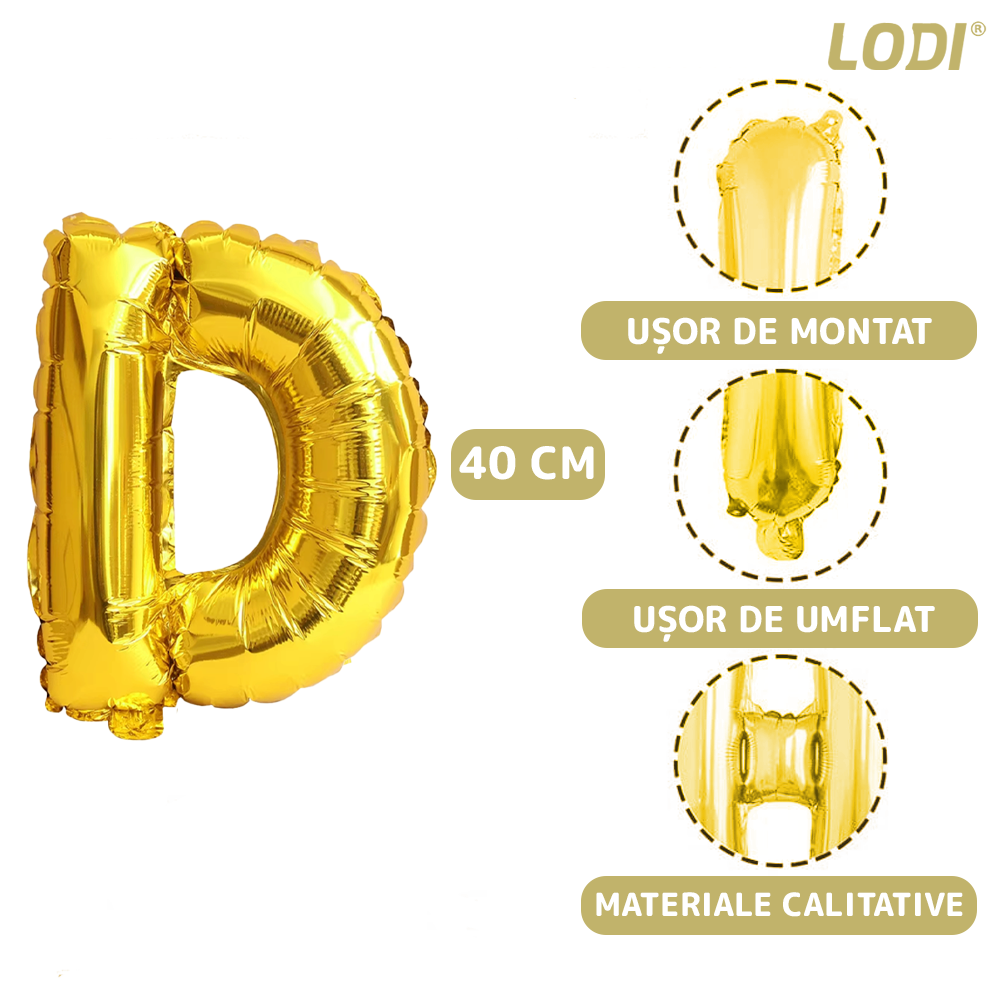 Balon in Forma de Litera D Lodi1469, metalizat, pentru Petreceri/Aniversari/Evenimente, rezistent, folie, gold, 40 cm