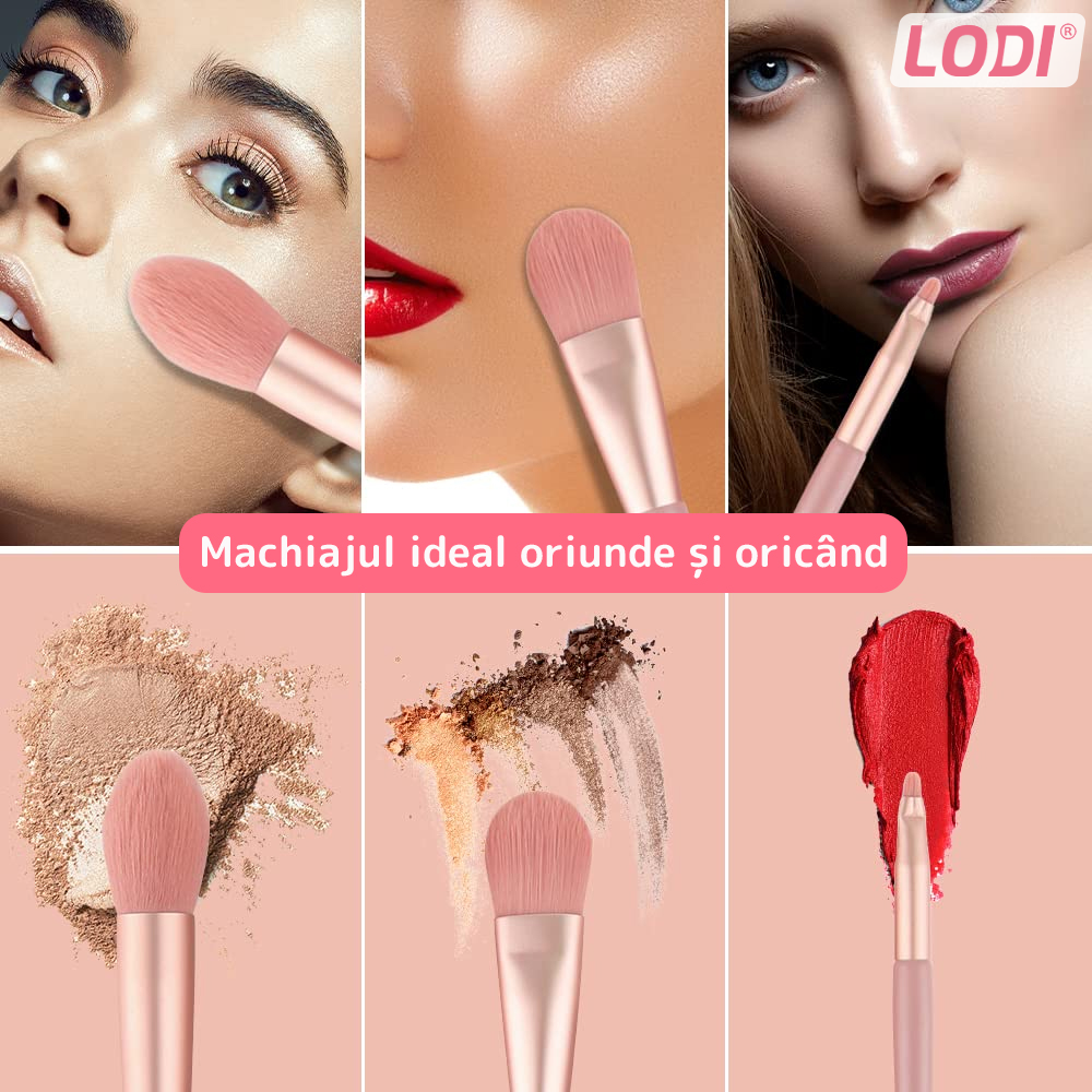 Set 8 Mini Pensule pentru Machiaj Lodi311, machiaj profesional/incepatori, portabile, roz