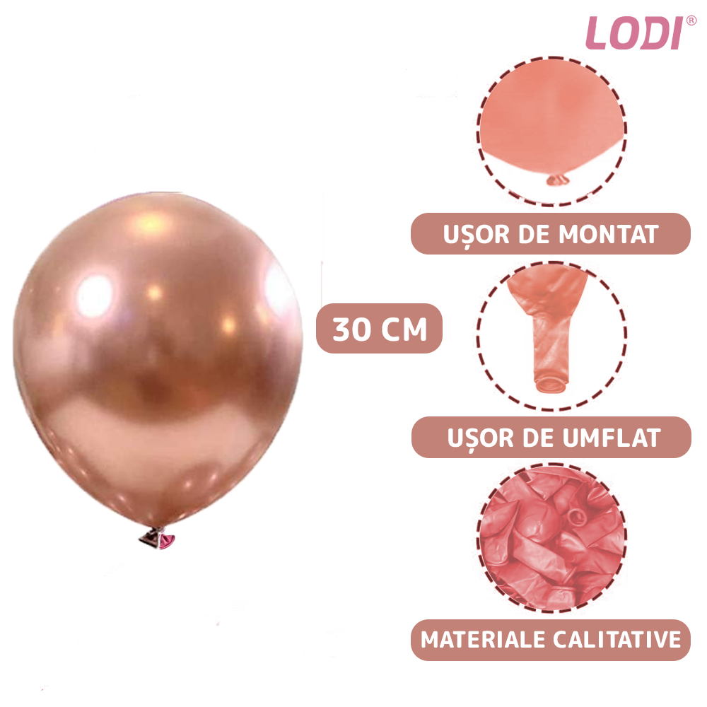 Set 10 Baloane Lodi727, Confeti, pentru Petreceri/Aniversari/Evenimente, o singura dimensiune, 2 culori, latex, rose gold