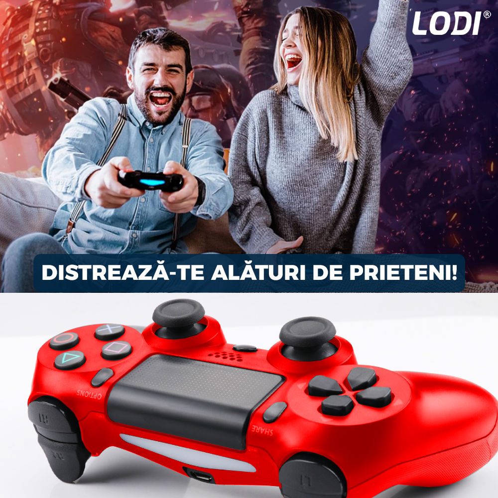 Controller Wireless DoubleShock Lodi1196, compatibil cu PS4, joystick-uri analog, vibratie dubla, baterie performanta, rosu