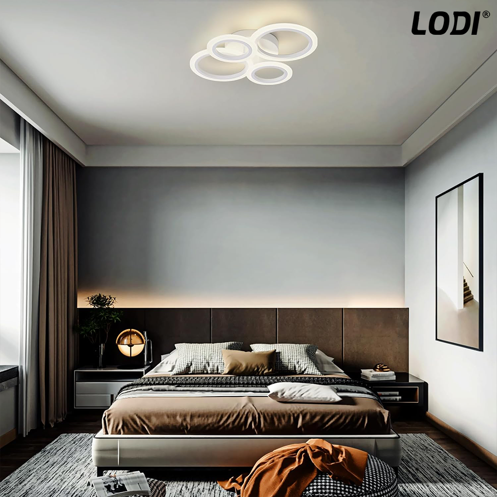 Lustra LED 4 Cercuri Lodi425, dimabila cu telecomanda, 3 tipuri de lumina, intensitate ajustabila, lumina alba rece, neutra, alba cald, putere 110 W, 55 cm