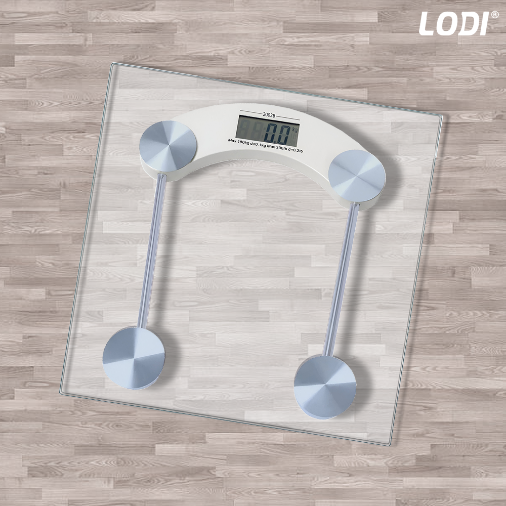 Cantar Electronic Corporal Lodi1259, patrat, afisaj digital, precizie ridicata, senzori de greutate, conversie la unitate, capacitate de 150 kg, transparent