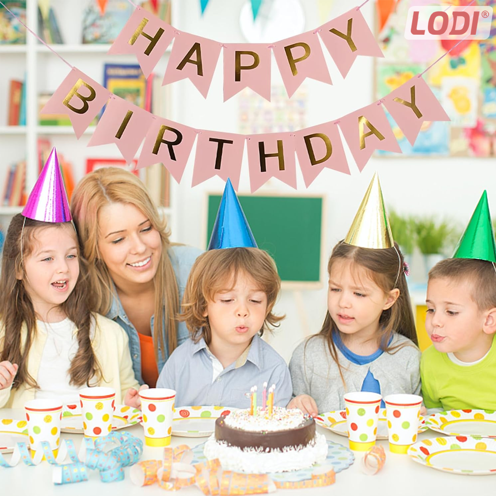 Set 5 Baloane cu Banner Lodi1061, Confetti, pentru Petreceri/Aniversari/Evenimente, model HAPPY BIRTHDAY, roz