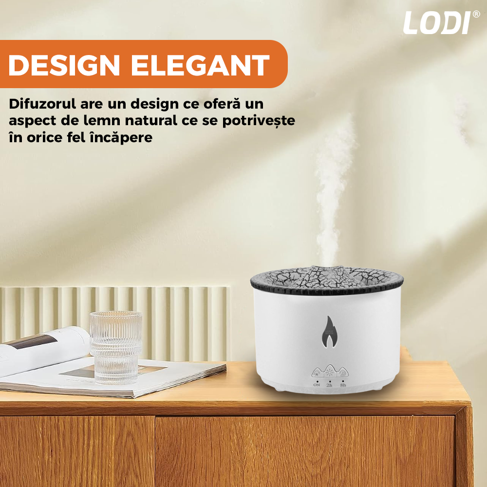 Difuzor Aromaterapie Lava Lodi510, 2 culori LED, capacitate 360ml, silentios, umidifica aerul, alb