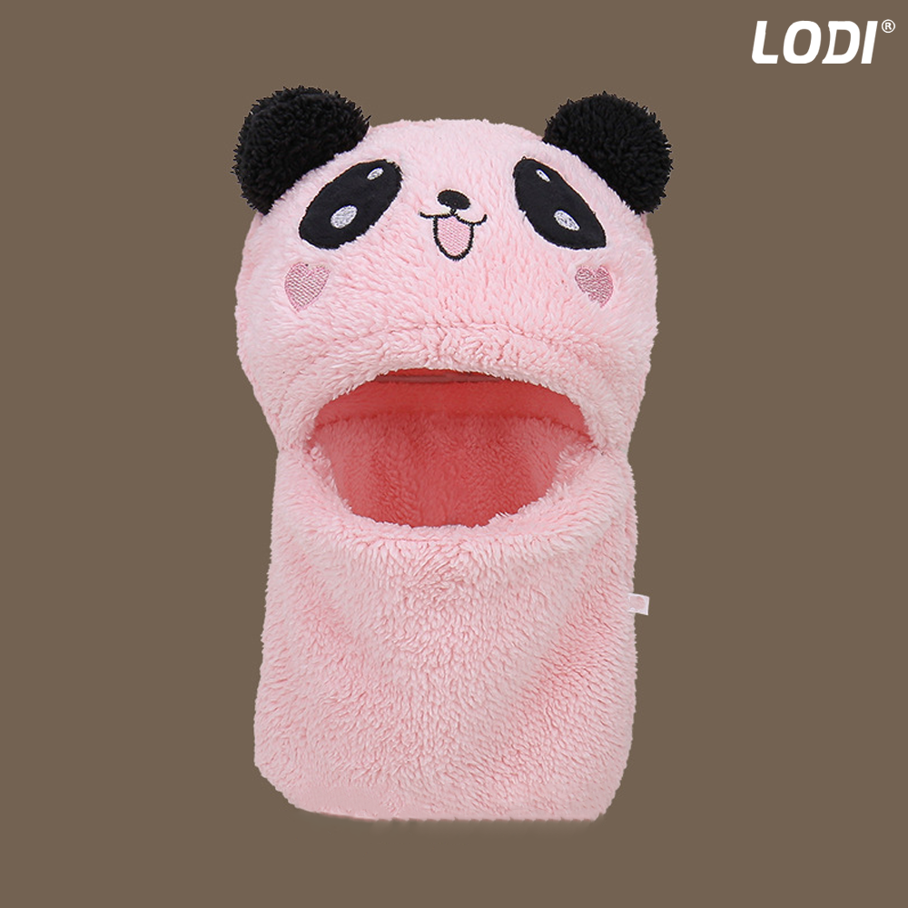 Caciula Pentru Copii Tip Cagula Lodi523, 2 in 1, tematica lumea animalelor, model ursulet panda zambitor, 1-5 ani, roz