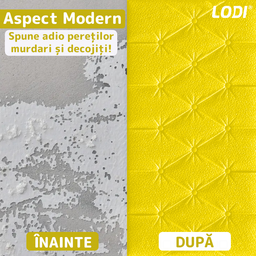 Set Tapet 3D Lodi389, suprafata acoperire 2.45 mp, autoadeziv, waterproof, design modern, usor de montat, 70x35cm, galben