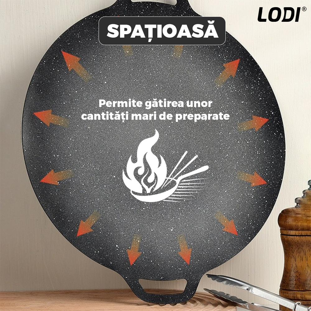 Plita Japoneza Lodi1047, invelis antiaderent, pluristratificata, materiale rezistente, spatioasa, diametru 32 cm, negru