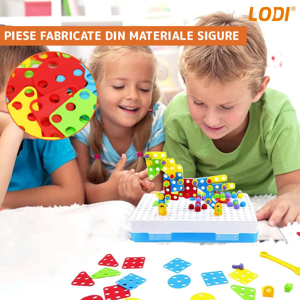 Jucarie Educativa si Interactiva 4in1 Lodi513, 234 piese, unelte pentru inginerie, pentru fete si baieti, manual inclus, puzzle 3D/2D, dezvoltare STEM, montessori, multicolor