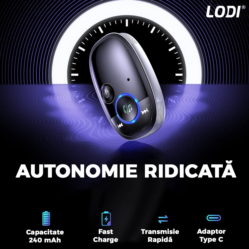 Modulator FM Lodi538 Bluetooth 5.0, hands-free, adaptor Aux, 2 moduri de conectare, led indicator, super portabil, negru