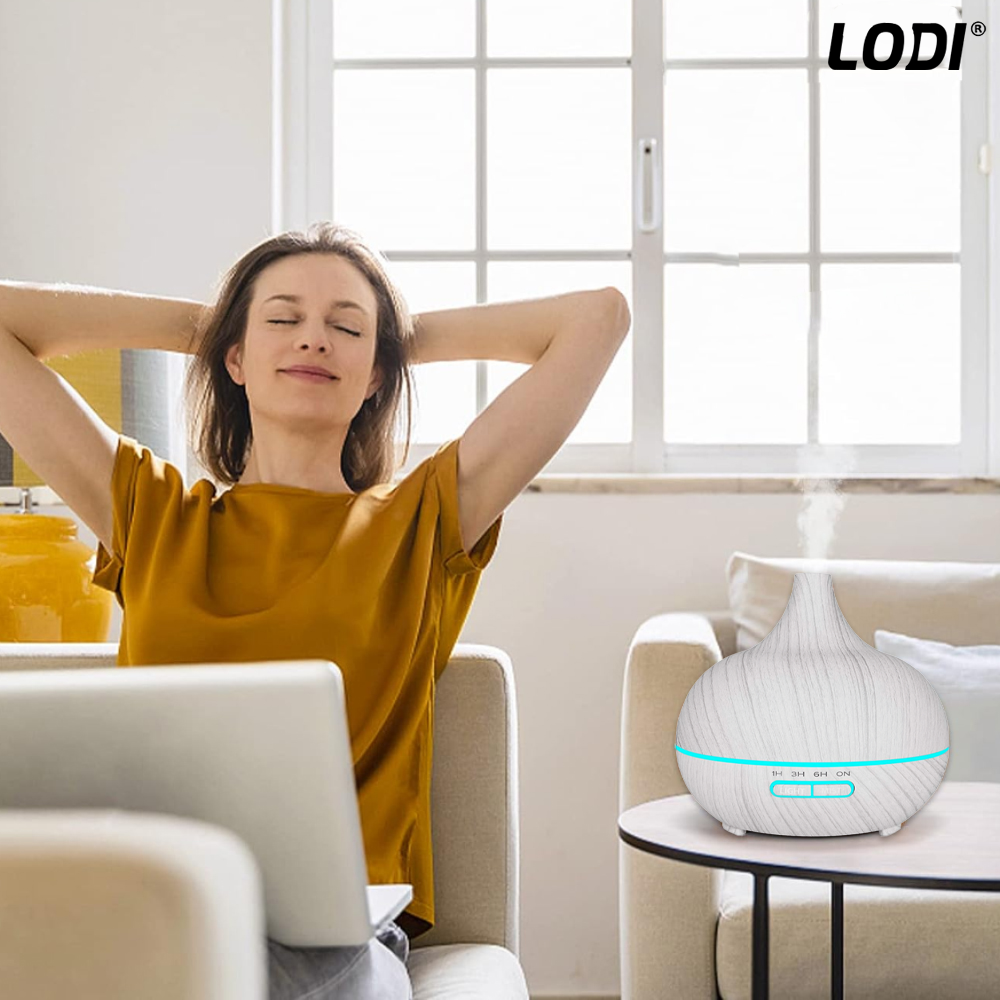Difuzor Aromaterapie Lodi1450, 7 culori LED, 2 jocuri de lumini, capacitate 200ml, silentios, umidifica aerul, alb