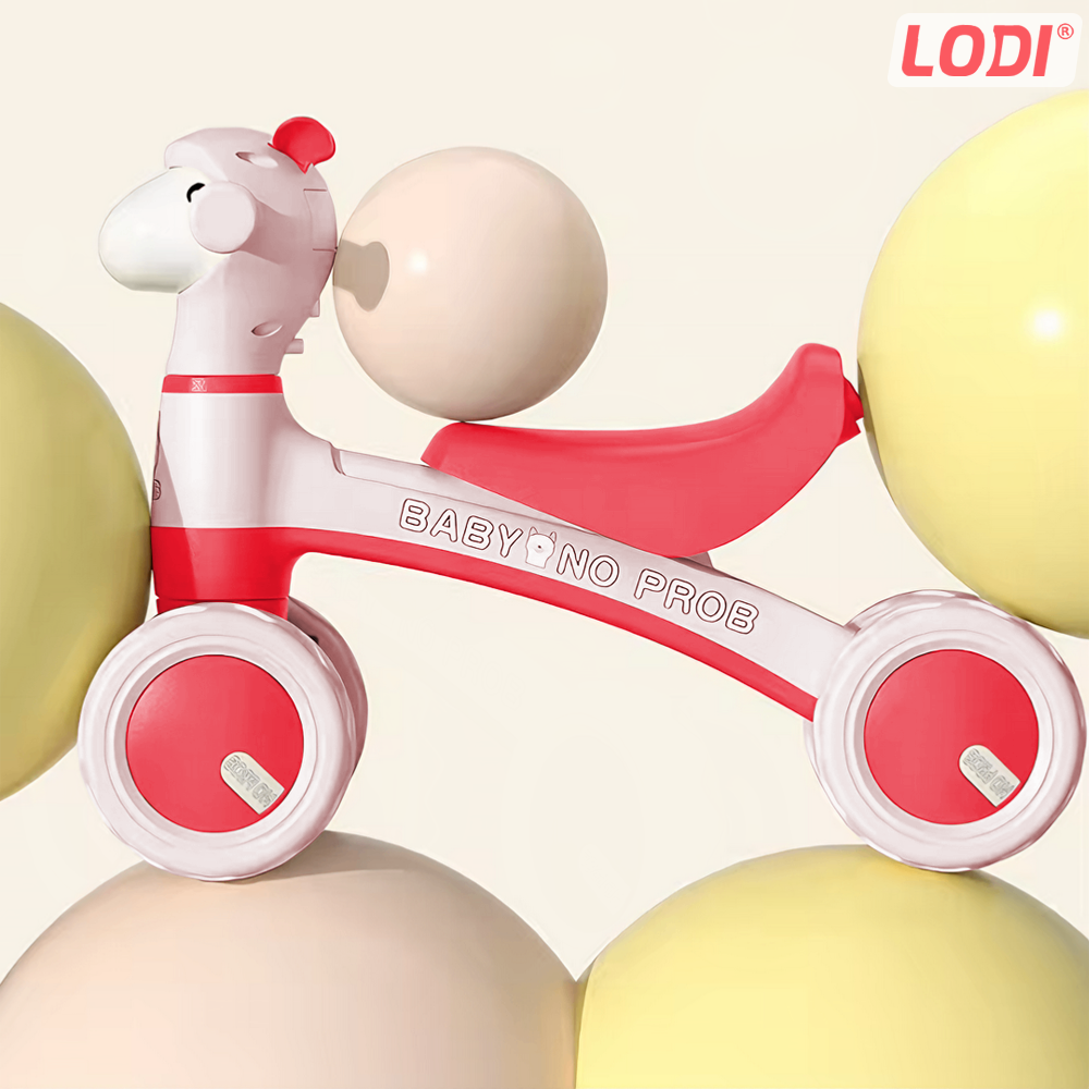 Bicicleta cu 4 Roti fara Pedale Oita Lodi1103, structura stabila, cap luminos, functie cu muzica, lansator de baloane incorporat, 80 x 58 x 51 cm, 1-3 ani, roz