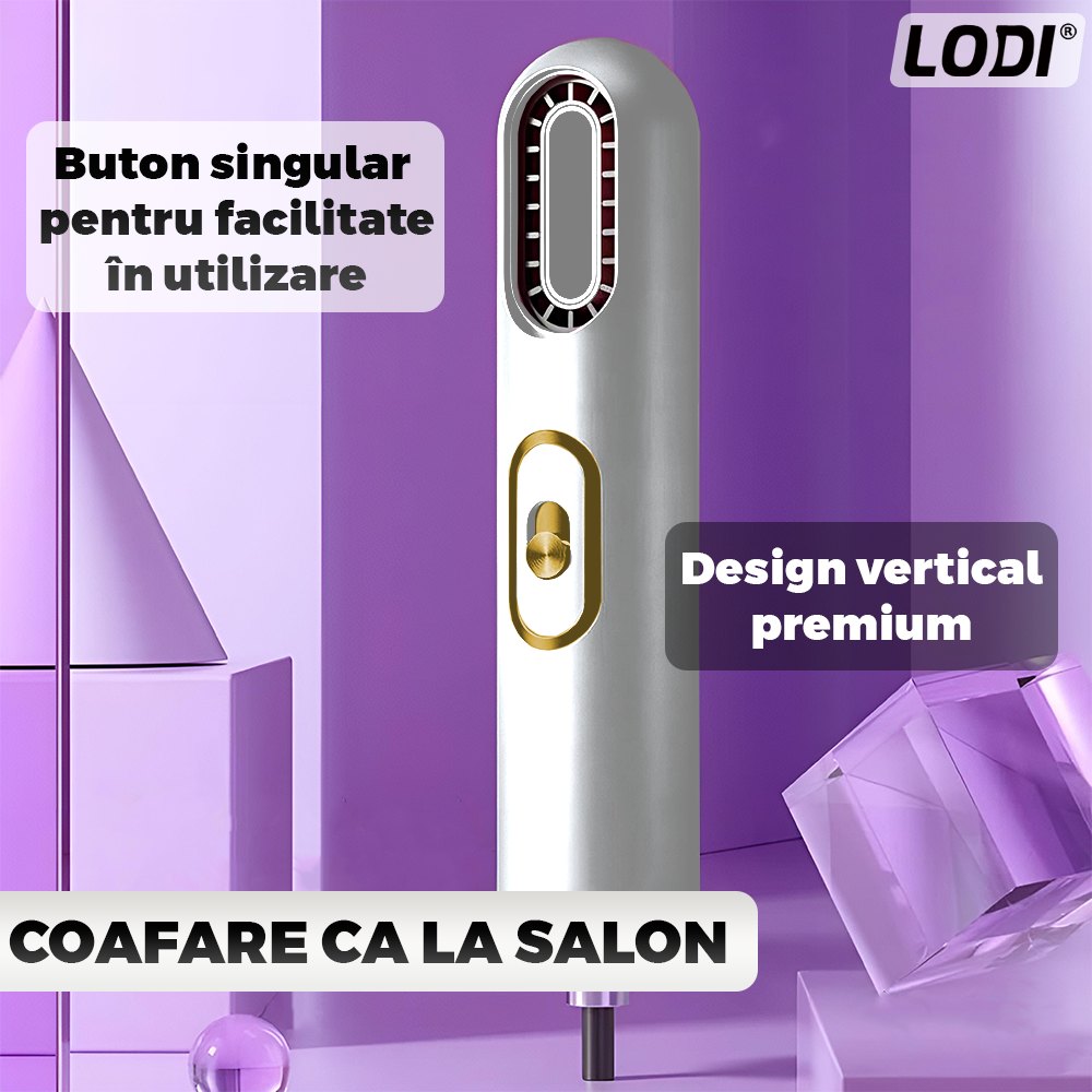 Uscator Profesional de Par 3 in 1 Lodi1084, aparat multifunctional coafare si uscare, 3 accesorii incluse, 1200W, alb