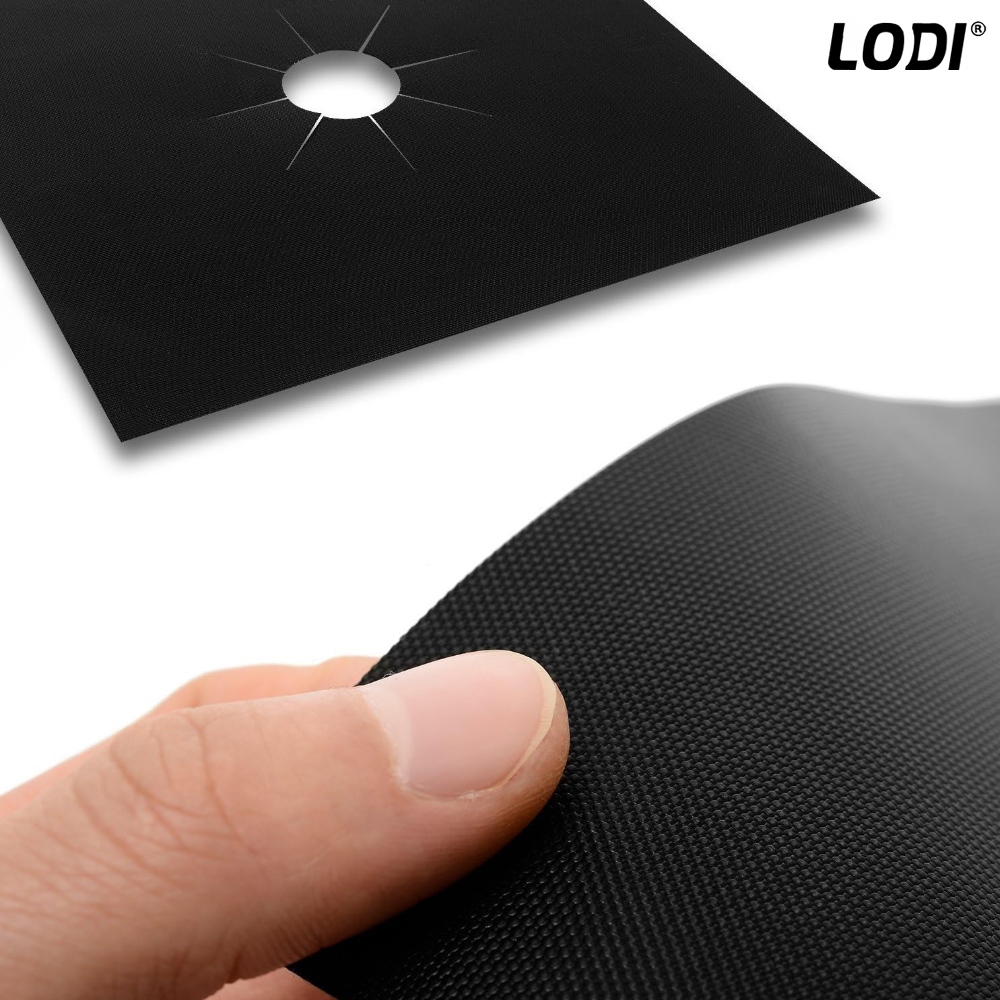 Set 4 Folii Protectie Teflon Lodi88, pentru aragaz sau plita, detasabile, ajustabile, usor de curatat, anti-aderente, negru