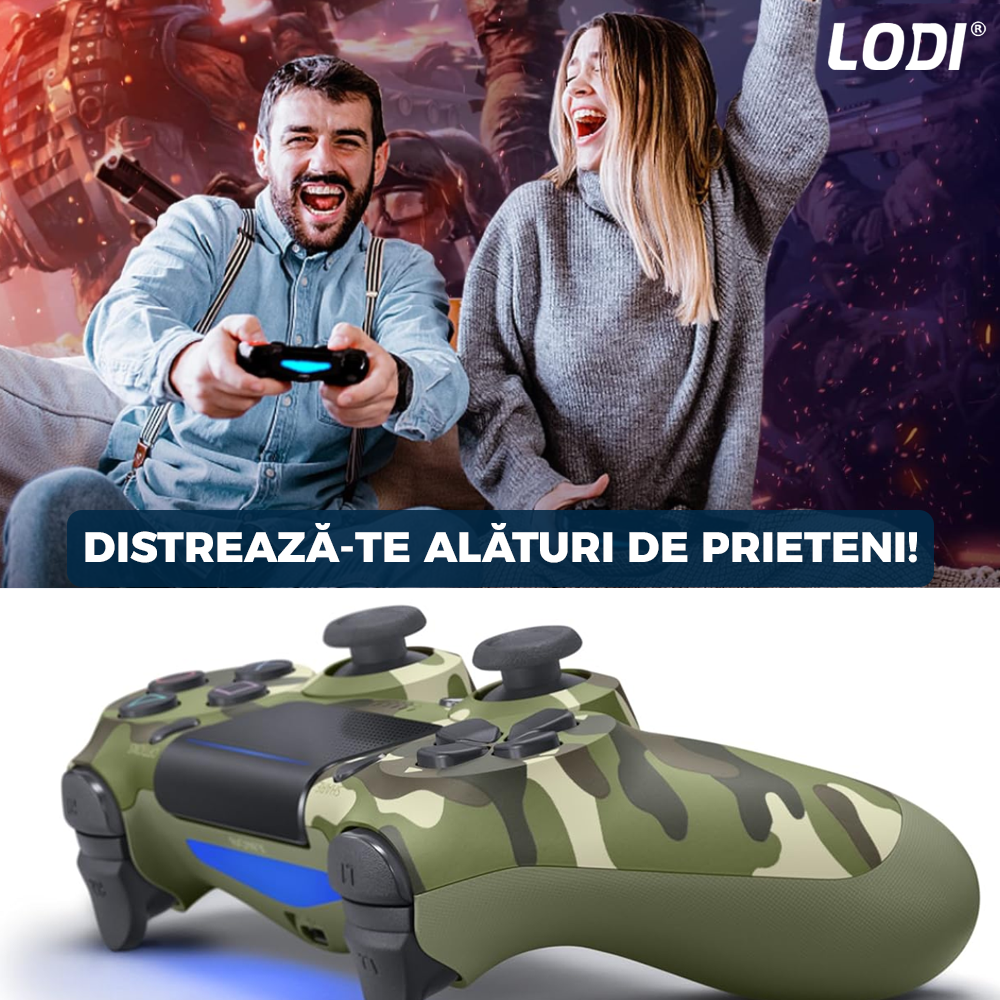 Controller Wireless DoubleShock Lodi1195, compatibil cu PS4, joystick-uri analog, vibratie dubla, baterie performanta, cammouflage