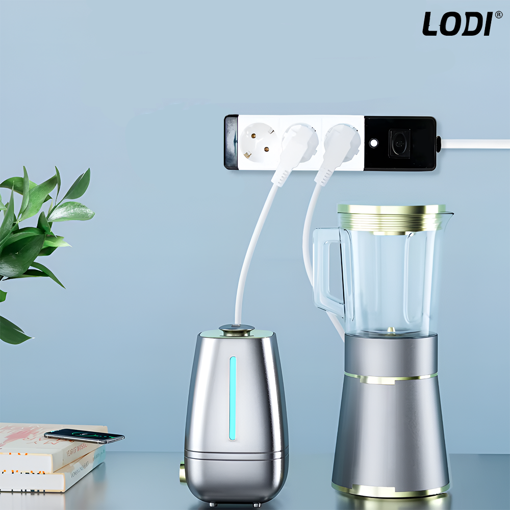 Prelungitor Lodi1280, 3 prize, intrerupator, suport de agatare incorporat, rezistent la temperaturi inalte, universal, lungime 3 metri, negru/alb