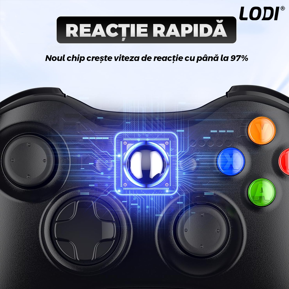 Controller de Joc cu Fir Lodi1425, compatibil cu Xbox 360/Slim/PC Windows 7/8/10, vibrații duble turbo cu 3 intensități, sensitivitate ridicată, cablu cu lungime de 2.5 m, negru