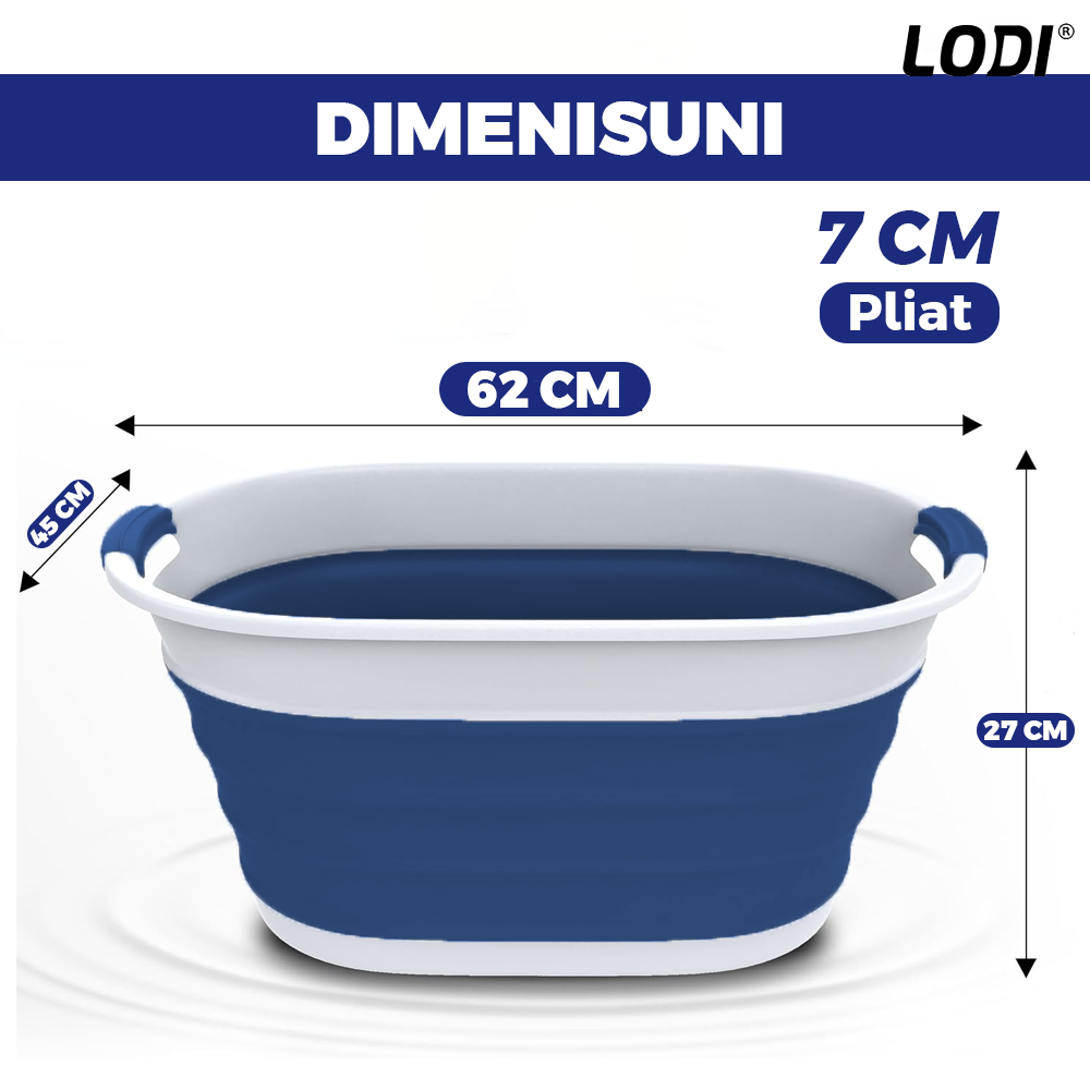 Cos de Rufe Pliabil Lodi944, organizare si depozitare, multifunctional, compact, 32 litri,32 litri, 62 x 45 x 27 cm, albastru