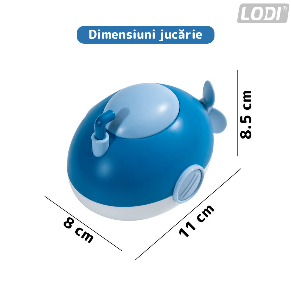 Jucarie de Baie pentru Copii Lodi126, Submarin Inotator, interactiv, fara baterii, mecanism cu cheita, 8x11x8.5cm, albastru