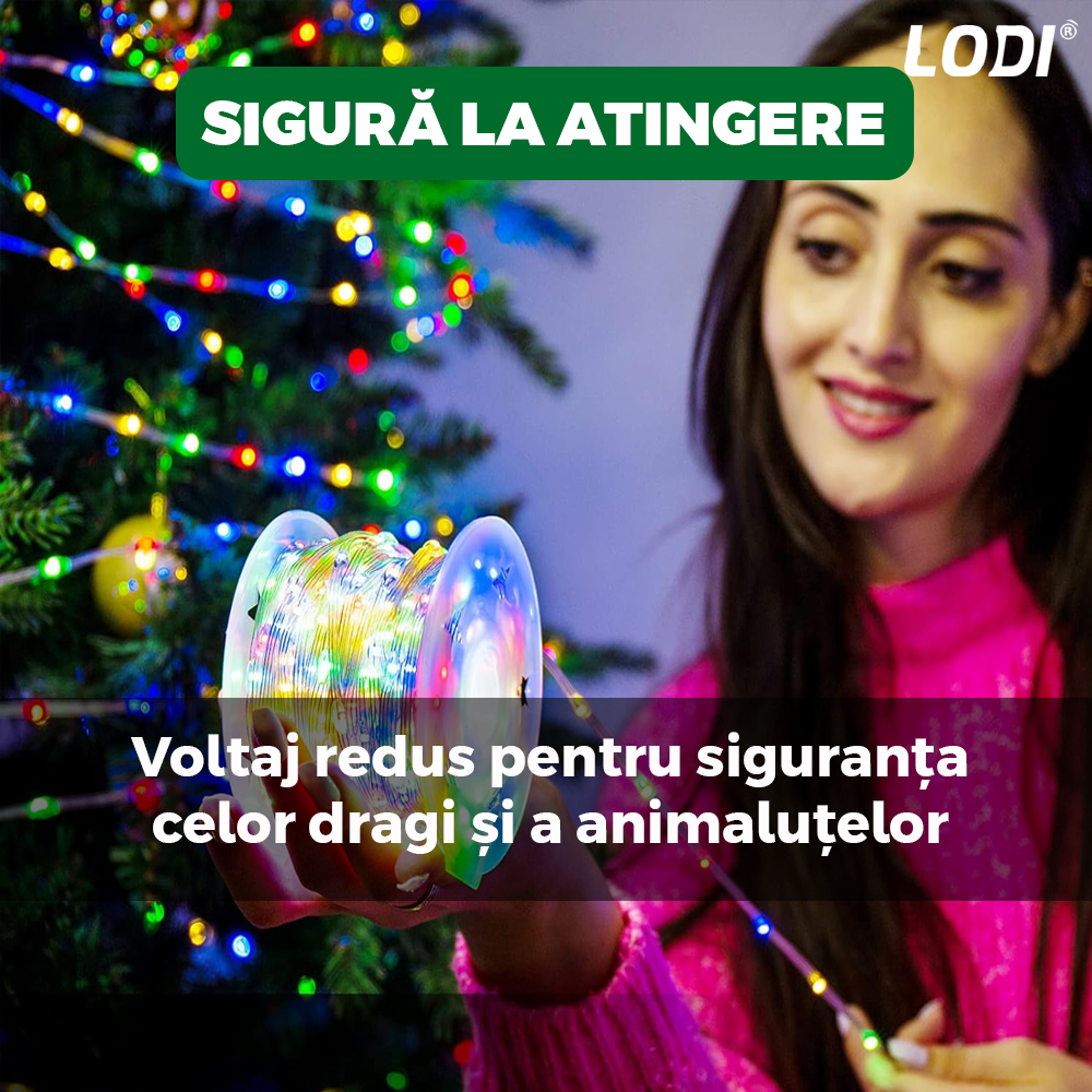 Instalatie de Craciun Perdea Lodi1442, fir cupru, 3x3 m, control prin telecomanda, 8 jocuri de lumini, alimentare USB, fir alb, interior/exterior, 300 LED-uri, multicolor