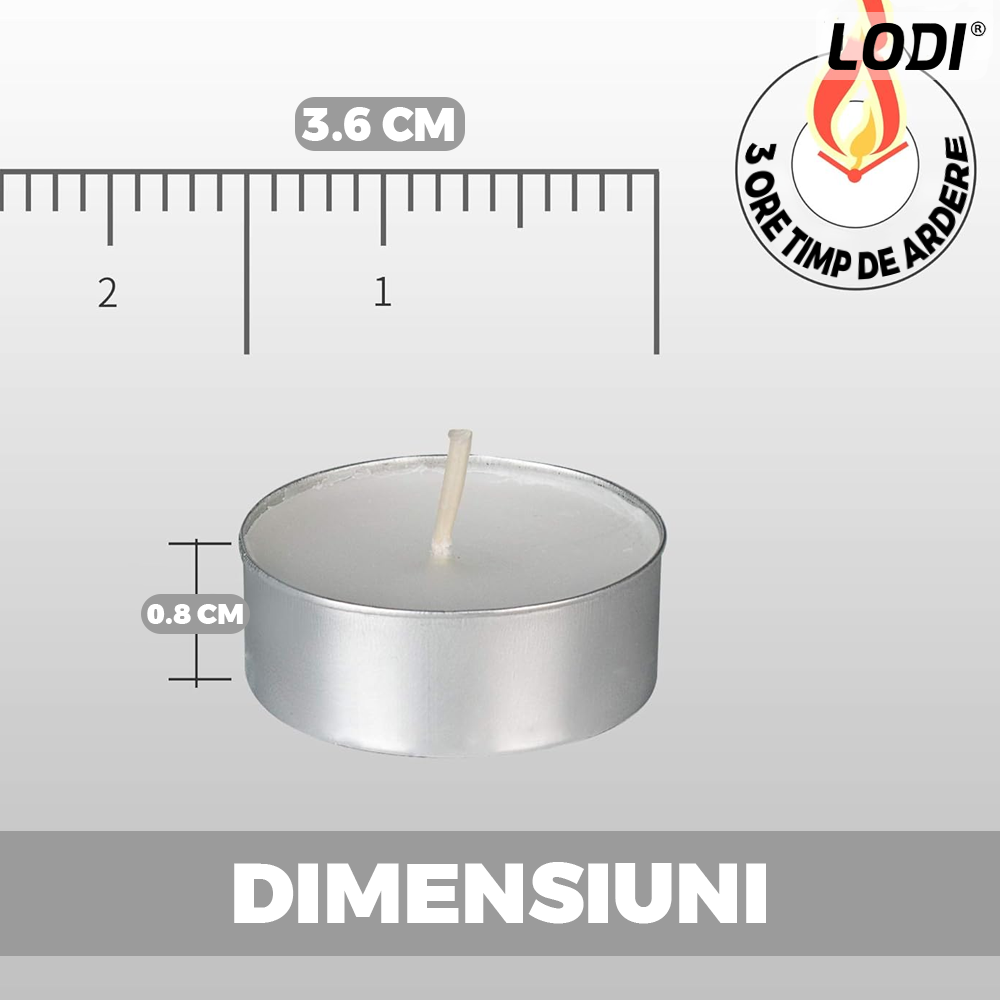 Set Lumanari Tip Pastila Lodi, din ceara, inodore, timp de ardere 3 ore, 3.6 x 0.8 cm, alb