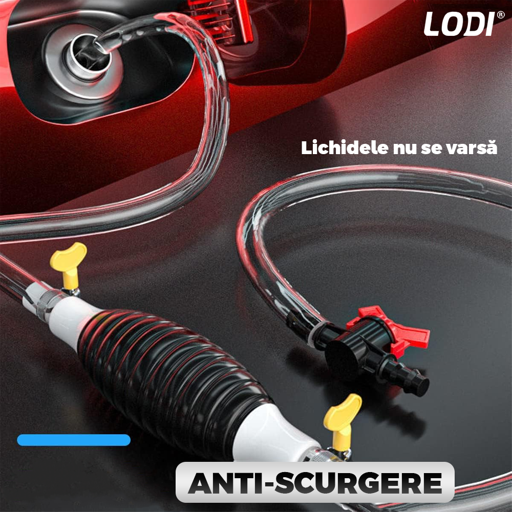Pompa Manuala pentru Transfer Lichide Lodi995, cleme prindere, tip sifon, furtun 1, 5m lungime, anti-scurgere, materiale calitative, negru-alb