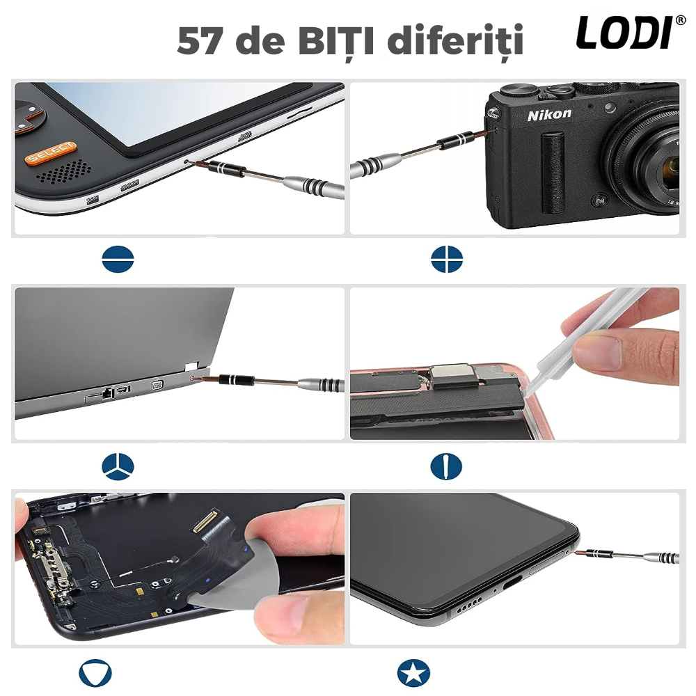 Set Trusa Surubelnite de Precizie 60 in 1 Lodi120, pentru Macbook, iMac, iPhone, electronice, telefon, PC, otel S2, varf magnetic, negru