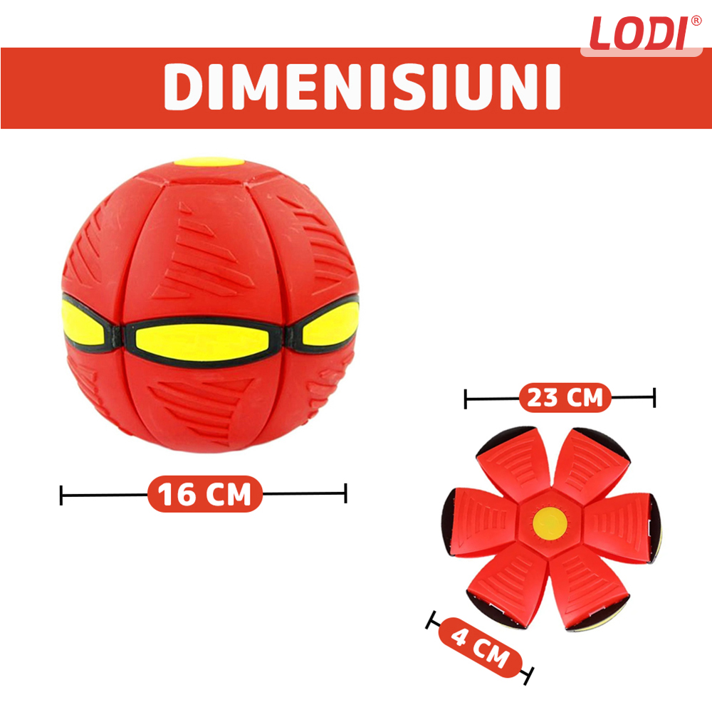 Minge Zburatoare Transformabila in Disc Frisbee Lodi341, 2 moduri de joaca, 23 cm, rosu